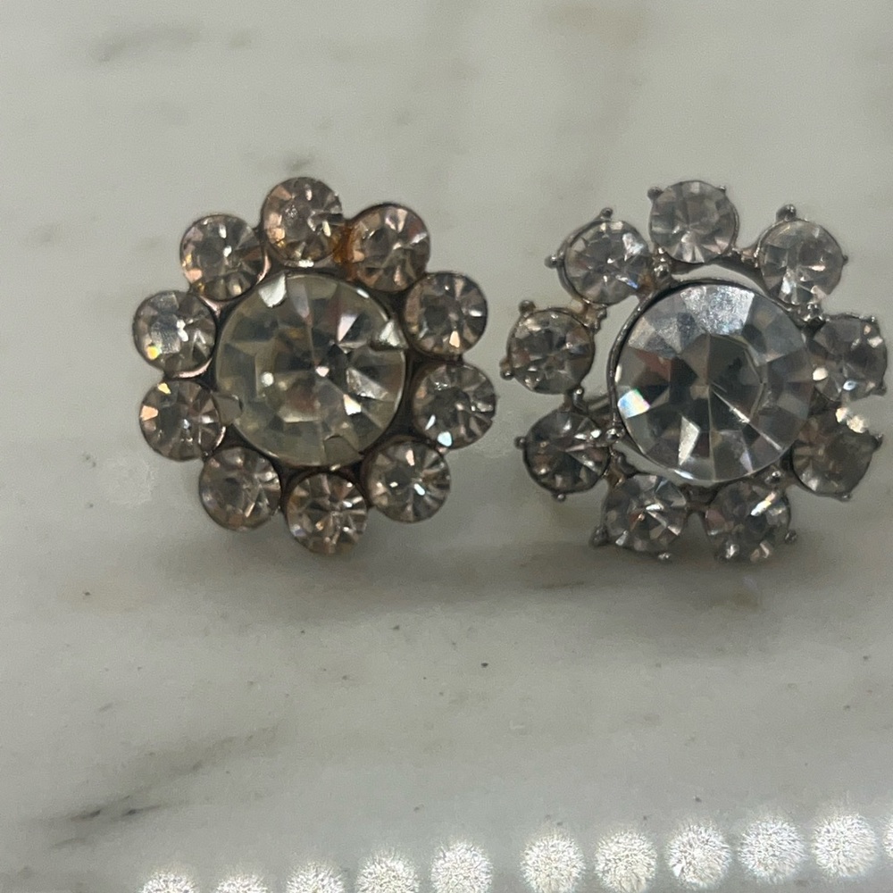 Vintage Rhinestone Screwback Coro Silver Earrings